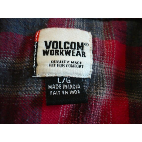 Volcom Shirt Men L Red Grey Plaid Streetwear Skater Grunge Faded Trashed Comfy - Picture 7 of 13